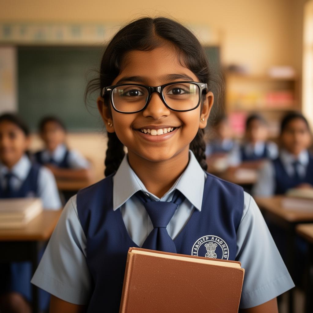 Smiling child with new eyeglasses