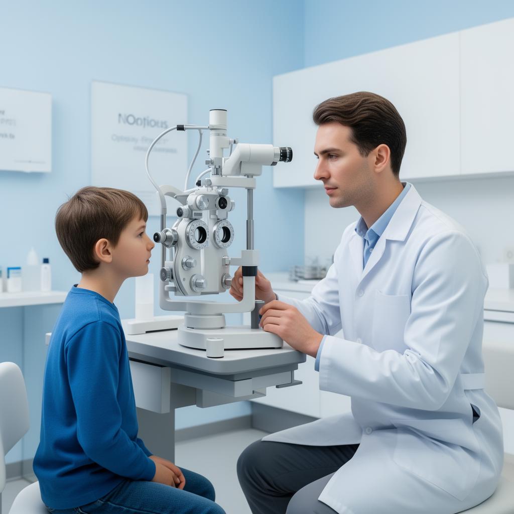 Optometrist examining a child